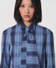 VZBAG20370 TARA JARMON(タラ ジャーモン) チェックボウタイポプリンシャツ ネイビーブルー