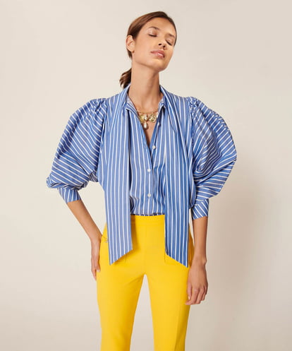 VZBAU03270 TARA JARMON 【メディア着用】Striped cotton blouse