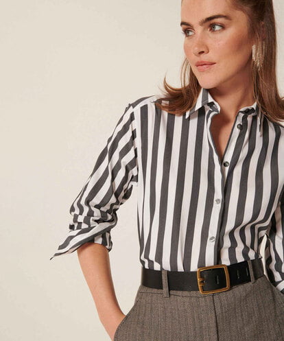VZBAU15260  Black stripe poplin blouse
