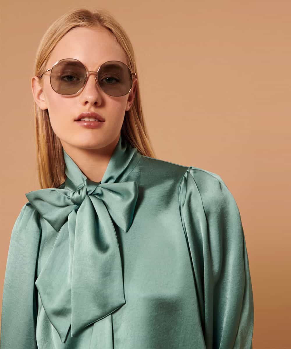VZBAX08340 TARA JARMON(タラ ジャーモン) 【メディア着用】Fluid satin blouse グリーン