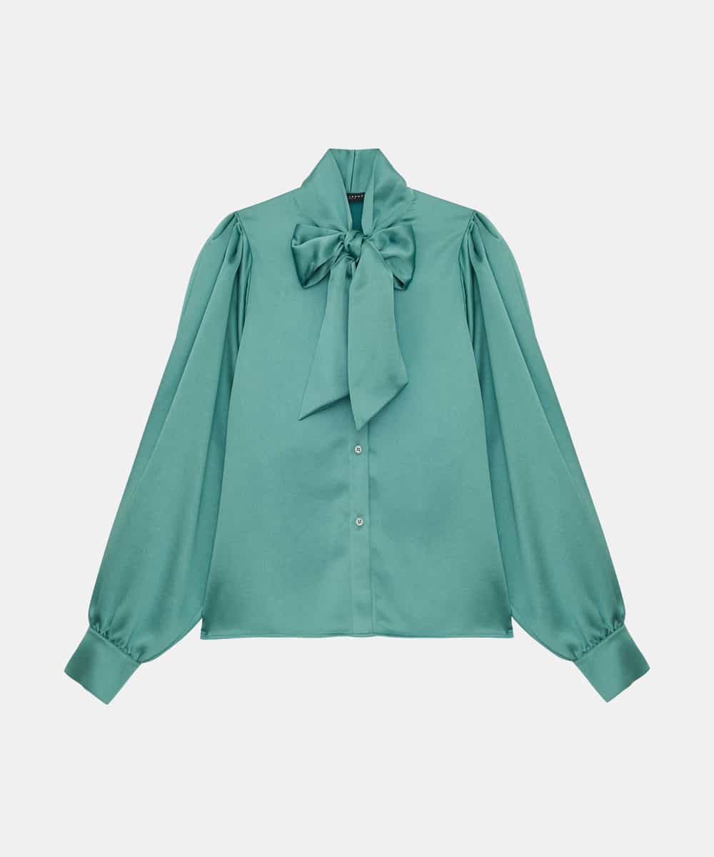VZBAX08340 TARA JARMON(タラ ジャーモン) 【メディア着用】Fluid satin blouse グリーン