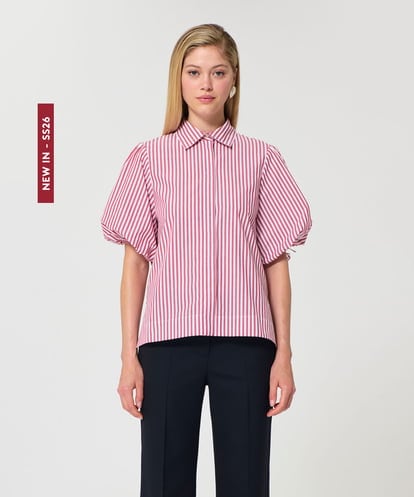 VZBGD02340 TARA JARMON ワイドストライプブラウス