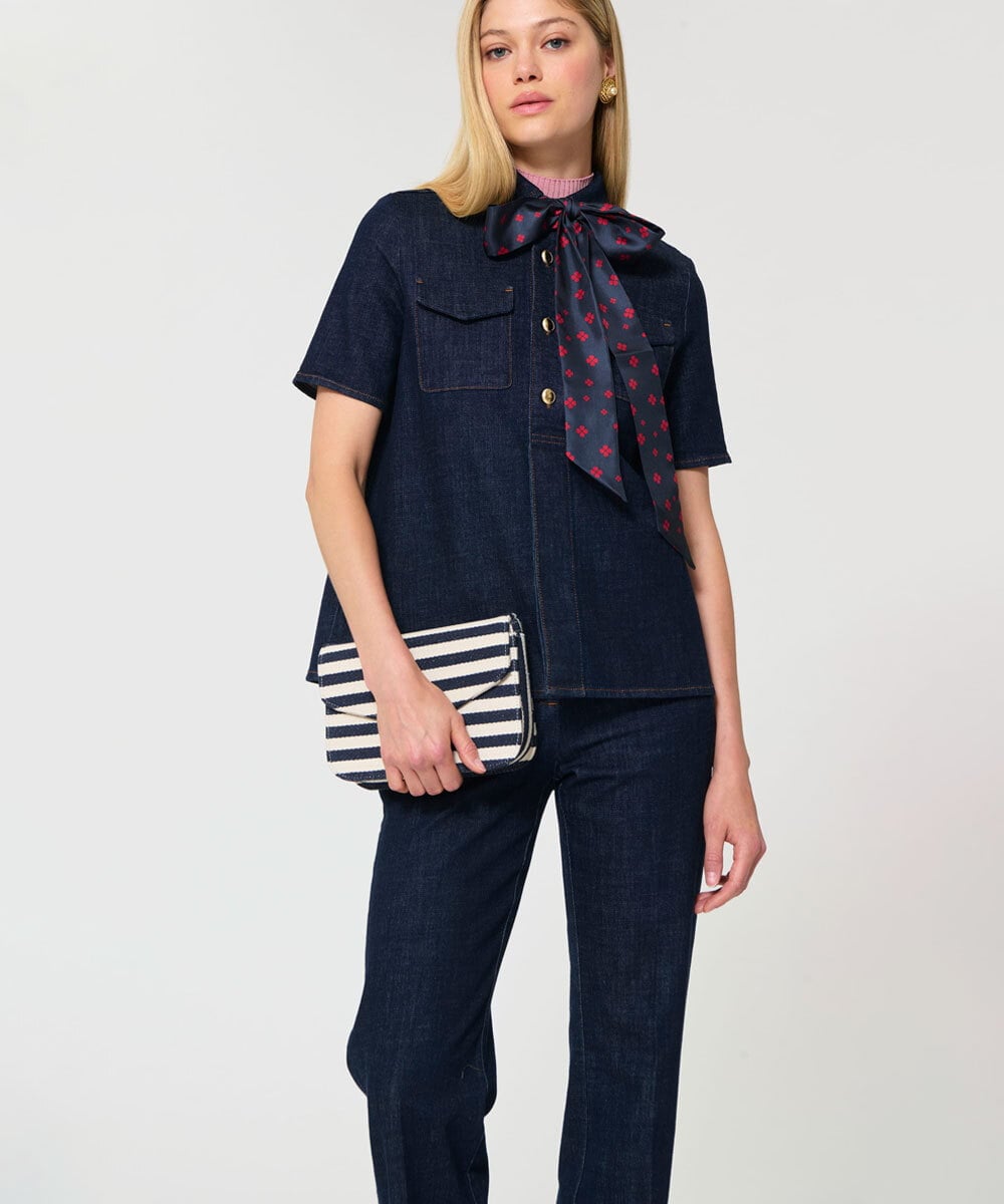 VZBGD05340 TARA JARMON(タラ ジャーモン) デニムブラウス ネイビー