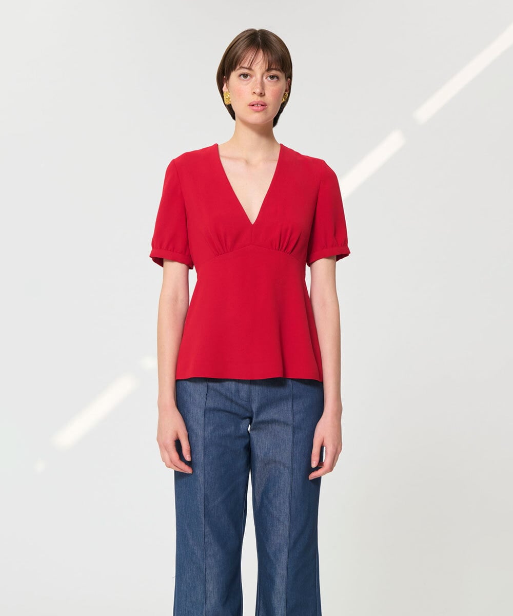 VZBGD06300 TARA JARMON(タラ ジャーモン) クレープブラウス レッド