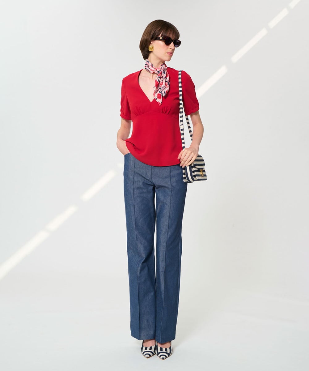 VZBGD06300 TARA JARMON(タラ ジャーモン) クレープブラウス レッド