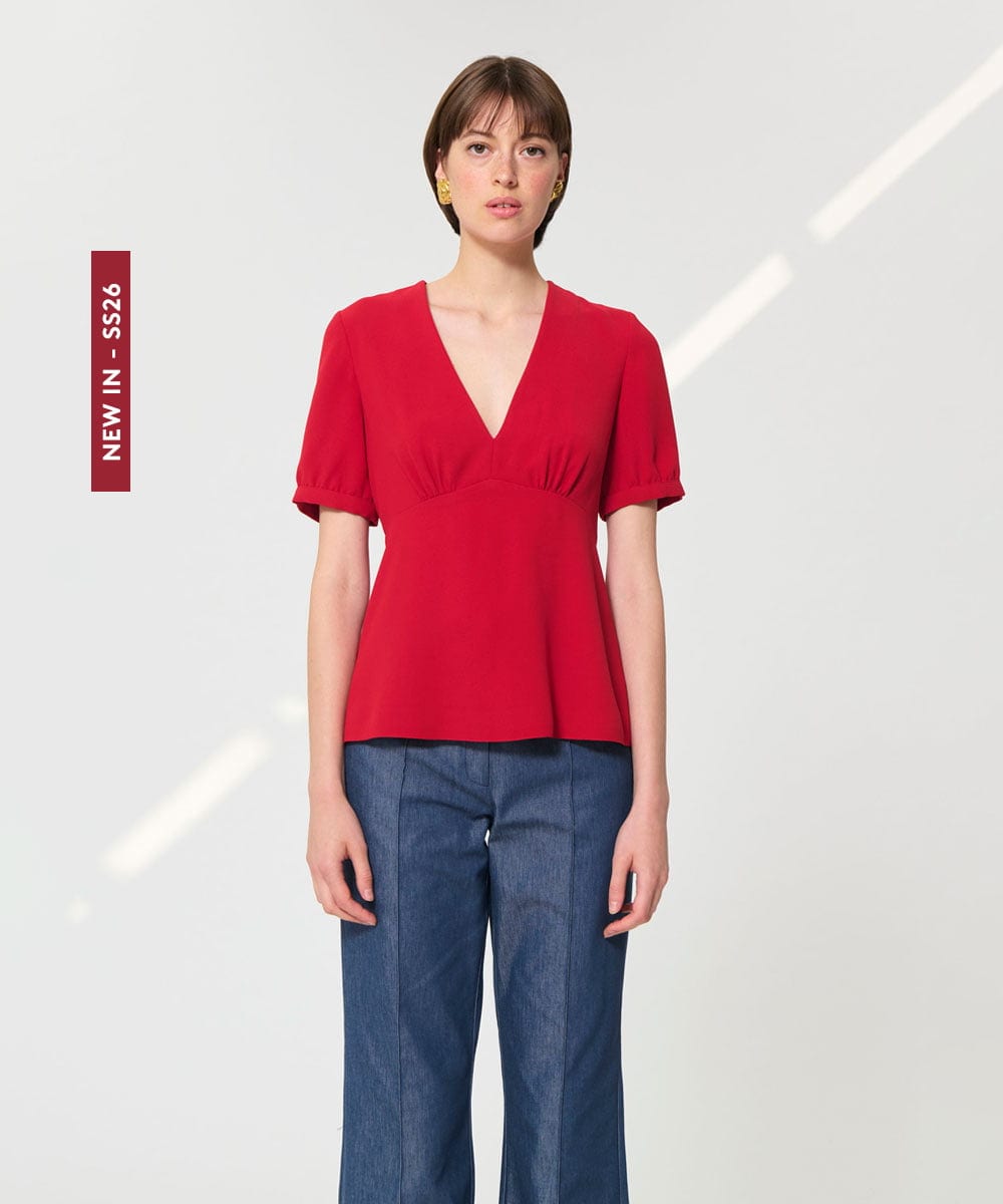 VZBGD06300 TARA JARMON(タラ ジャーモン) クレープブラウス レッド