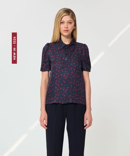 VZBGD07340 TARA JARMON イレギュラークローバープリントブラウス