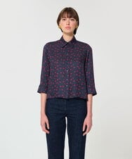 VZBGD08360 TARA JARMON(タラ ジャーモン) イレギュラークローバープリントブラウス ネイビーブルー