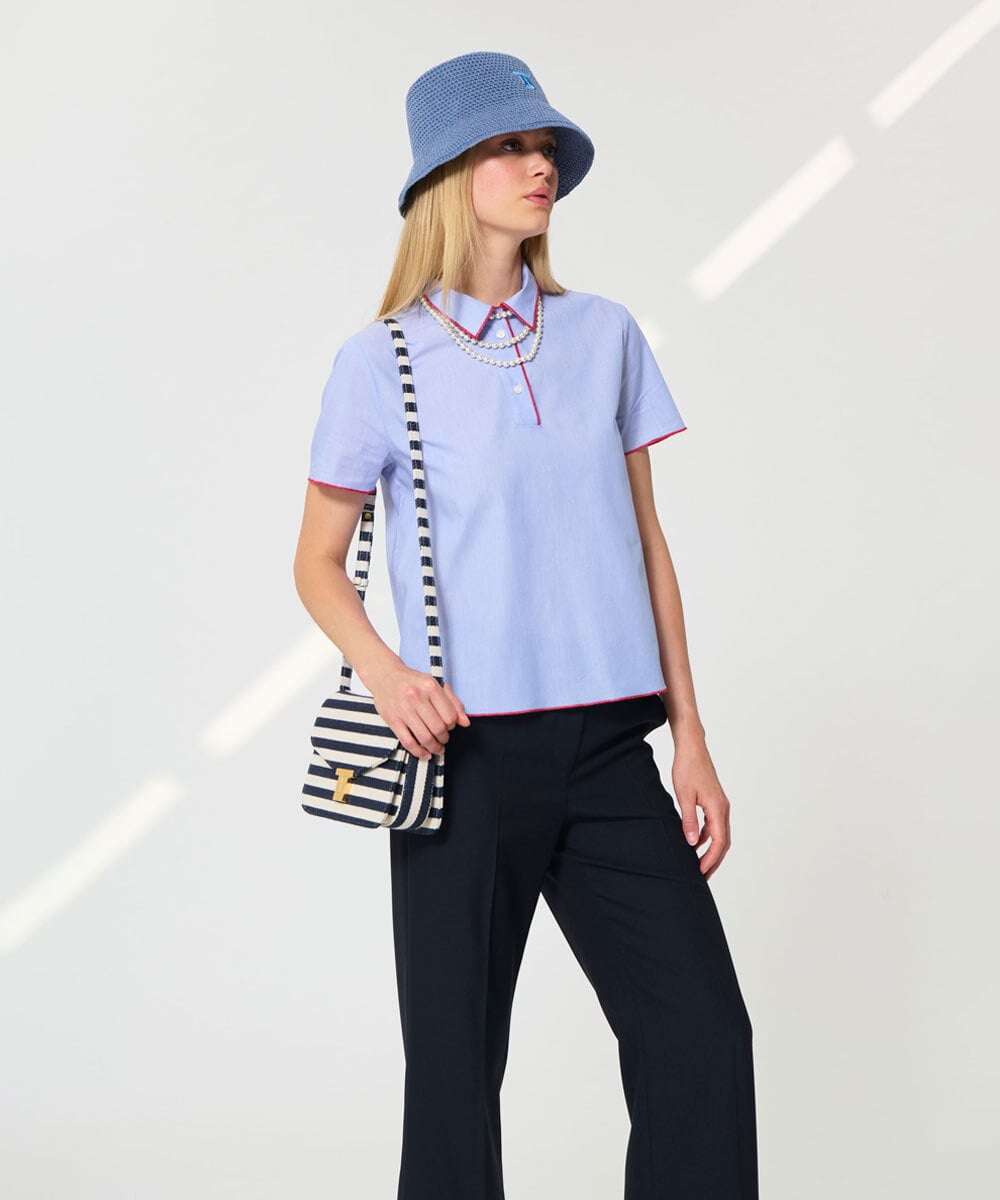 VZBGD10300 TARA JARMON(タラ ジャーモン) マスキュリンストライプシャツ スカイブルー