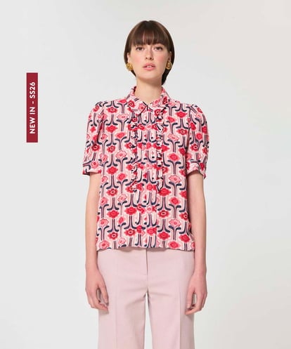 VZBGD11440 TARA JARMON レトロブルームプリントブラウス