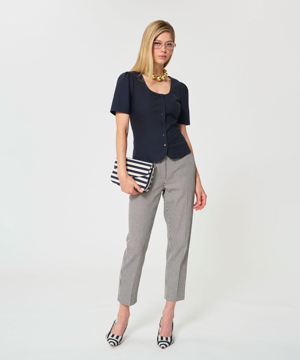 VZBGD12300 TARA JARMON(タラ ジャーモン) オックスフォードポプリンブラウス ミッドナイトブルー