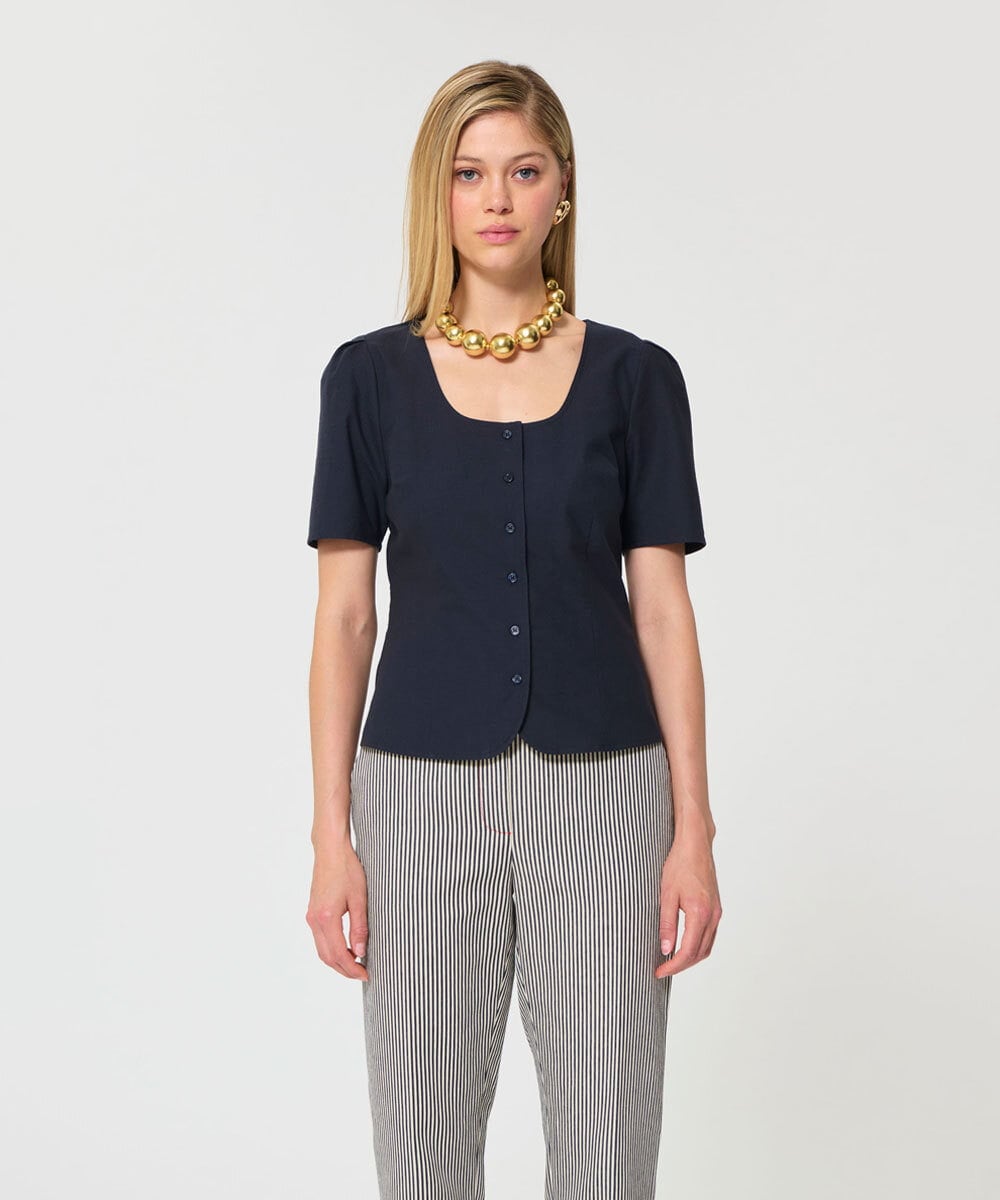 VZBGD12300 TARA JARMON(タラ ジャーモン) オックスフォードポプリンブラウス ミッドナイトブルー