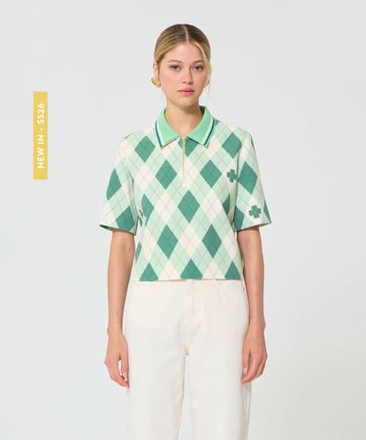 VZBGD16430  アーガイルクローバープリントブラウス