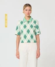 VZBGD16430 TARA JARMON(タラ ジャーモン) アーガイルクローバープリントブラウス グリーン