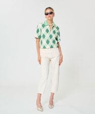 VZBGD16430 TARA JARMON(タラ ジャーモン) アーガイルクローバープリントブラウス グリーン