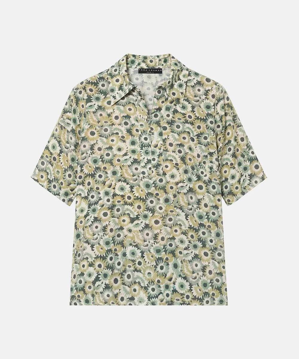 VZBGD20390 TARA JARMON(タラ ジャーモン) デイジーガーデンプリントブラウス グリーン