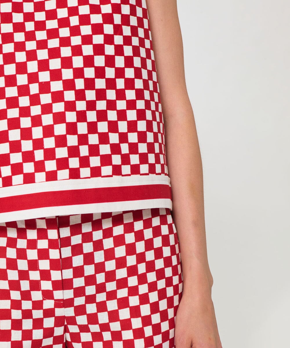 VZBGD24390 TARA JARMON(タラ ジャーモン) ダミエキャンバスブラウス レッド