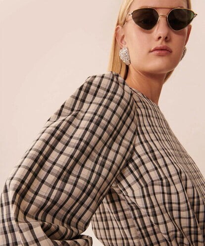 VZBGU01270  Graphite checks blouse