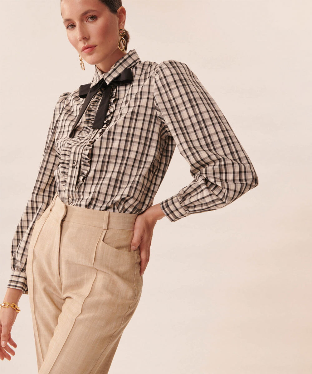 VZBGU02300 TARA JARMON(タラ ジャーモン) 【ドラマ着用】Graphite checks blouse ブラック