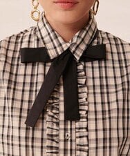 VZBGU02300 TARA JARMON(タラ ジャーモン) 【ドラマ着用】Graphite checks blouse ブラック
