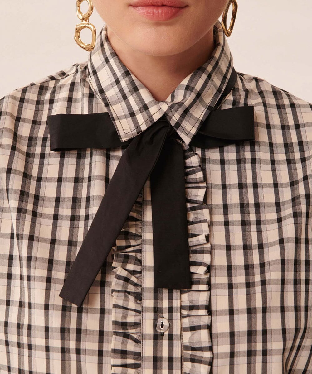 VZBGU02300 TARA JARMON(タラ ジャーモン) 【ドラマ着用】Graphite checks blouse ブラック