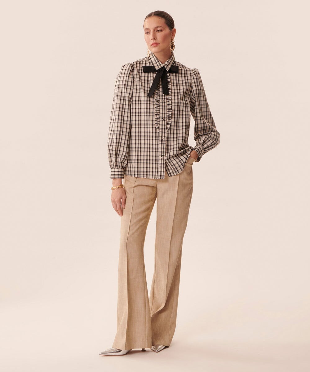 VZBGU02300 TARA JARMON(タラ ジャーモン) 【ドラマ着用】Graphite checks blouse ブラック