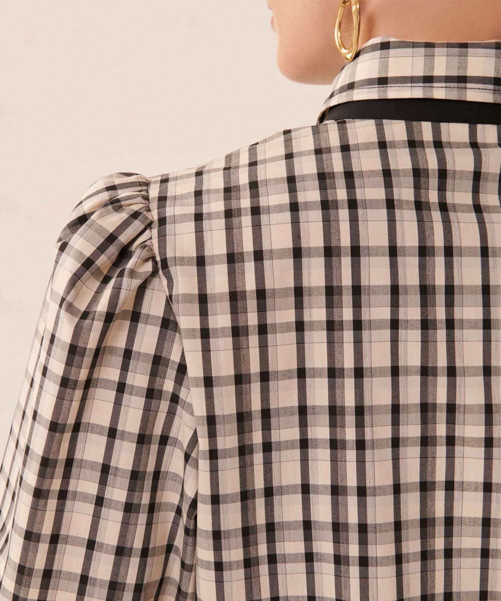 VZBGU02300 TARA JARMON(タラ ジャーモン) 【ドラマ着用】Graphite checks blouse ブラック