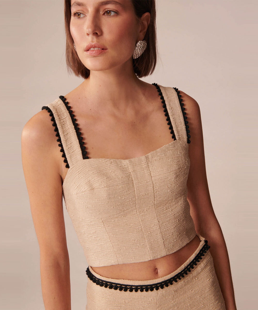 VZBGU03360 TARA JARMON(タラ ジャーモン) 【メディア着用】Slubbed tweed top ベージュ