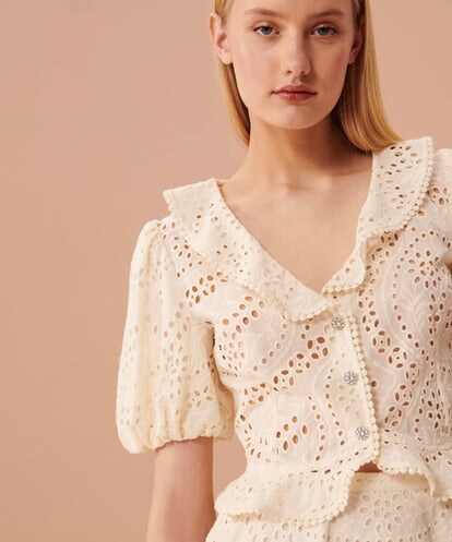 VZBGU33300 TARA JARMON Maxi flowers embroidery blouse