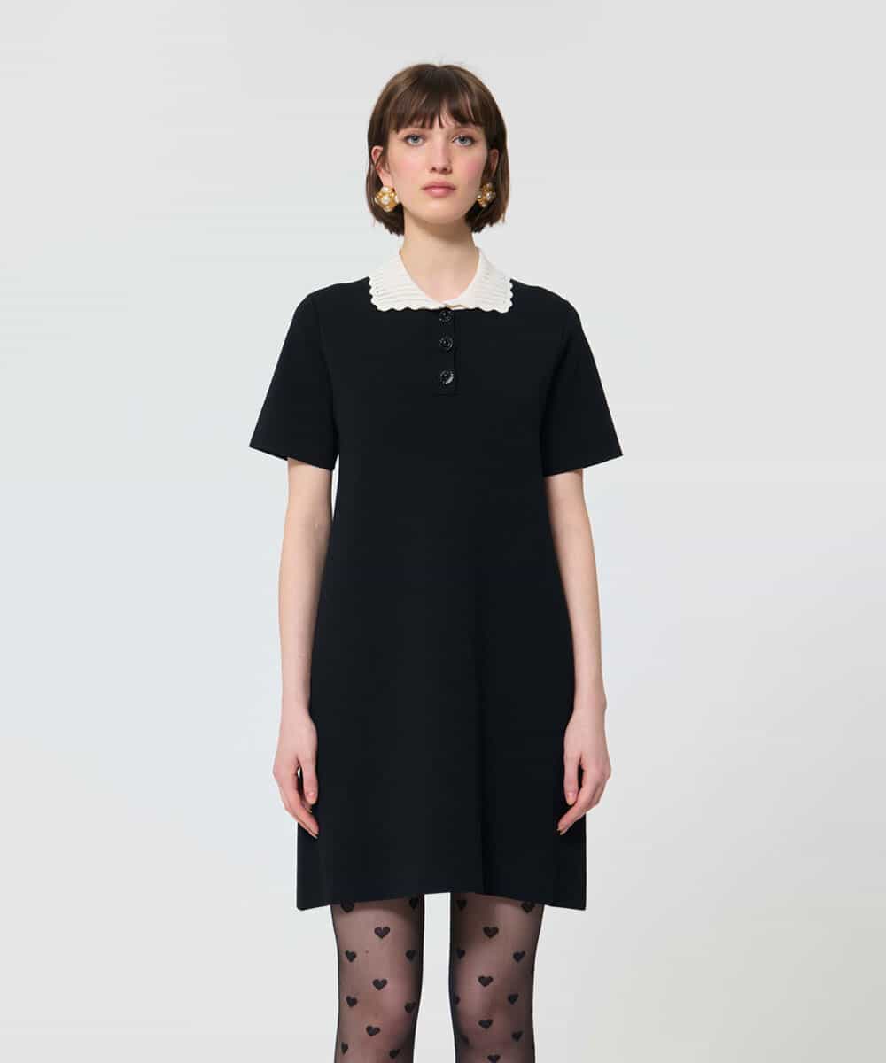 VZEAD29470 TARA JARMON(タラ ジャーモン) ヘビーヴィスコースニットドレス ブラック