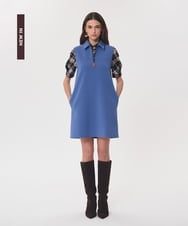 VZEAG01500 TARA JARMON(タラ ジャーモン) ジップアクセントダブルクロスドレス ブルーデニム