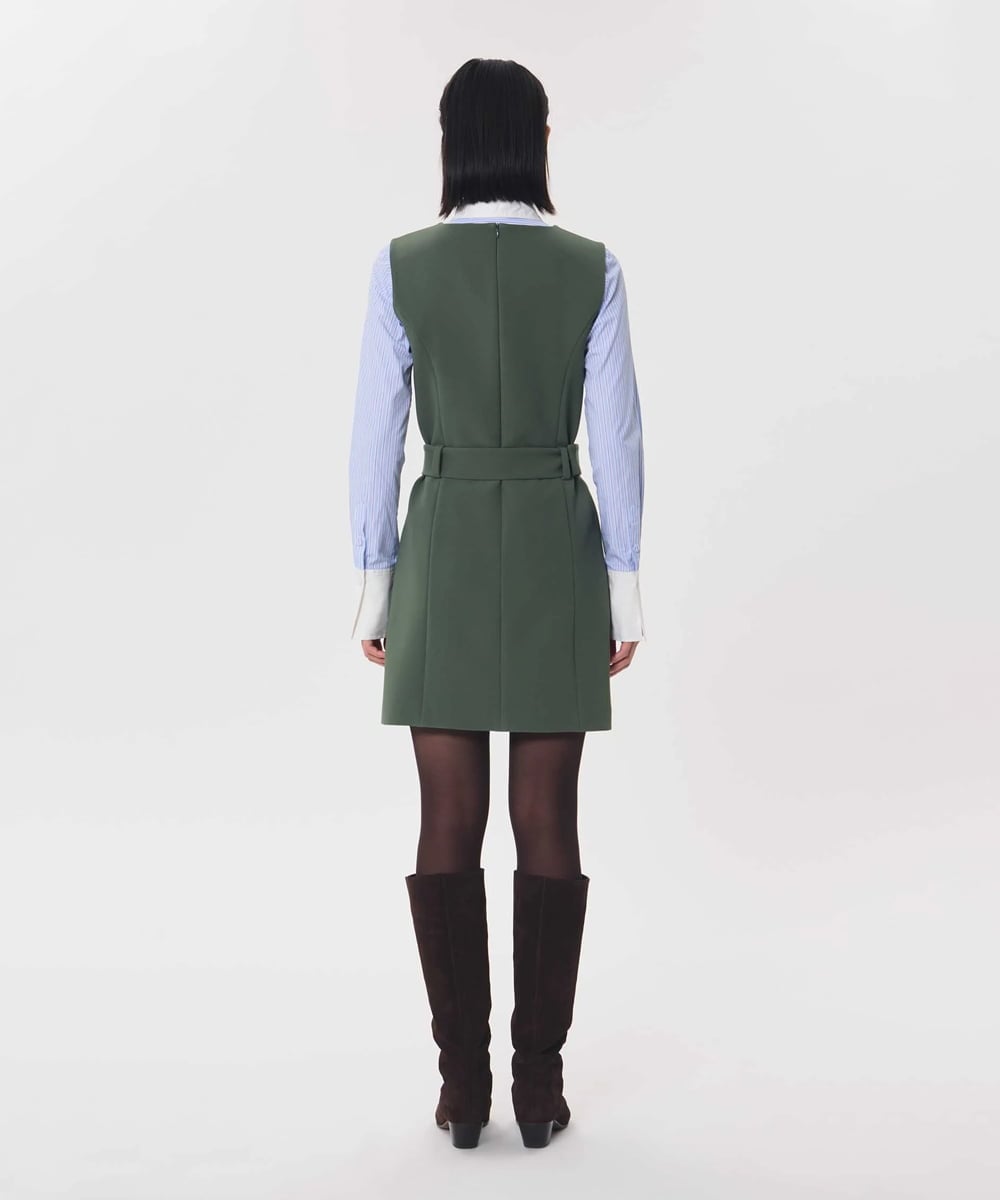 VZEAG08500 TARA JARMON(タラ ジャーモン) ミニマルラインダブルクロスドレス カーキ
