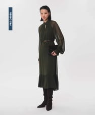 VZEAG18730 TARA JARMON(タラ ジャーモン) シアークレープギャザードレス カーキ