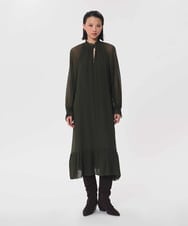 VZEAG18730 TARA JARMON(タラ ジャーモン) シアークレープギャザードレス カーキ