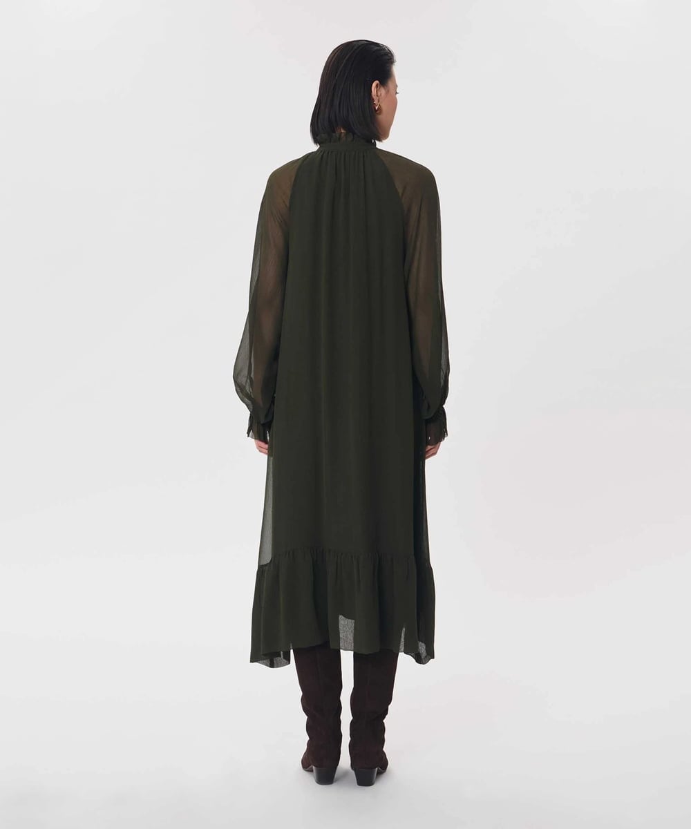 VZEAG18730 TARA JARMON(タラ ジャーモン) シアークレープギャザードレス カーキ