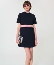 VZEGD02590 TARA JARMON(タラ ジャーモン) バンドカラーダブルクロスドレス ネイビー