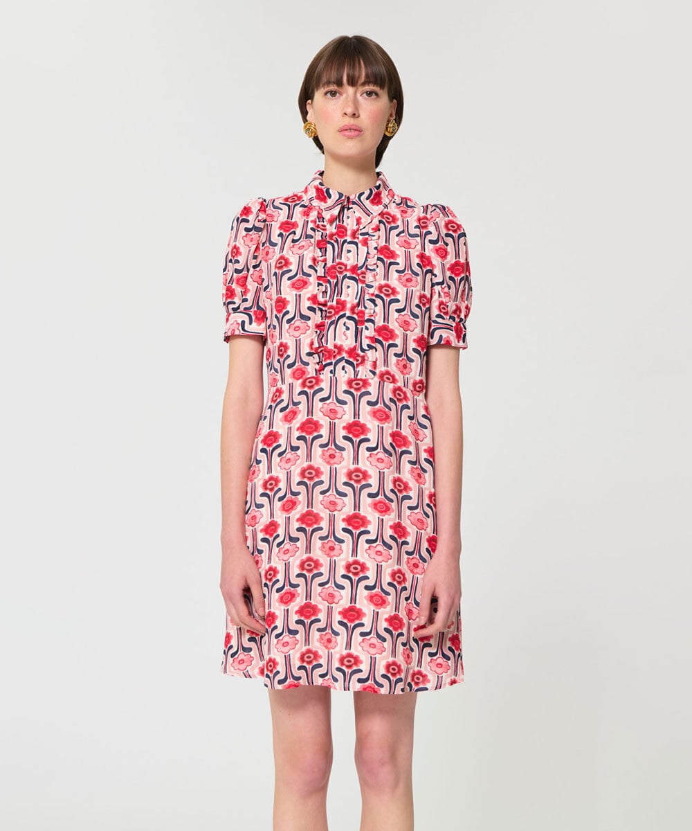 VZEGD11590 TARA JARMON(タラ ジャーモン) レトロブルームプリントドレス ピンク