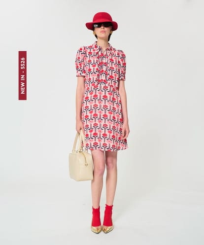 VZEGD11590 TARA JARMON レトロブルームプリントドレス