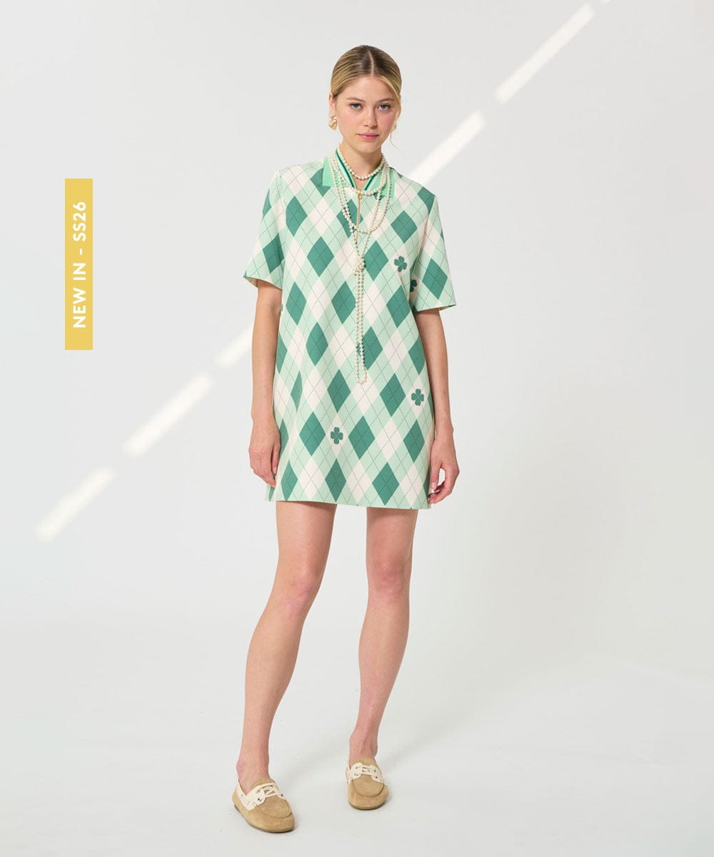 VZEGD16500 TARA JARMON(タラ ジャーモン) アーガイルクローバープリントドレス グリーン