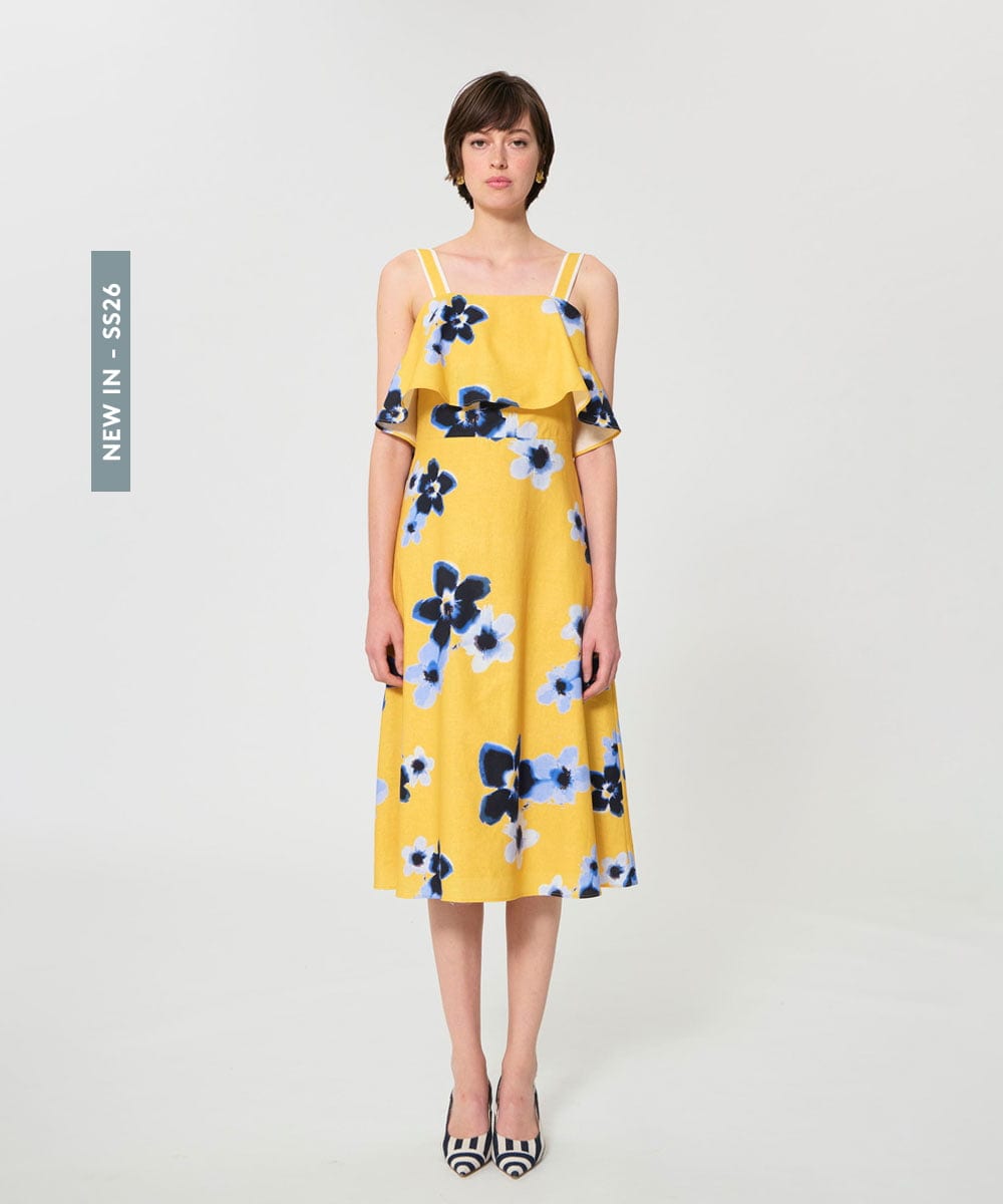 VZEGD23590 TARA JARMON(タラ ジャーモン) ペチュニアミラージュキャンバスドレス ミモザイエロー