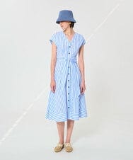 VZEGD25540 TARA JARMON(タラ ジャーモン) ストライプポプリンドレス スカイブルー