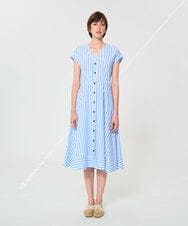 VZEGD25540 TARA JARMON(タラ ジャーモン) ストライプポプリンドレス スカイブルー