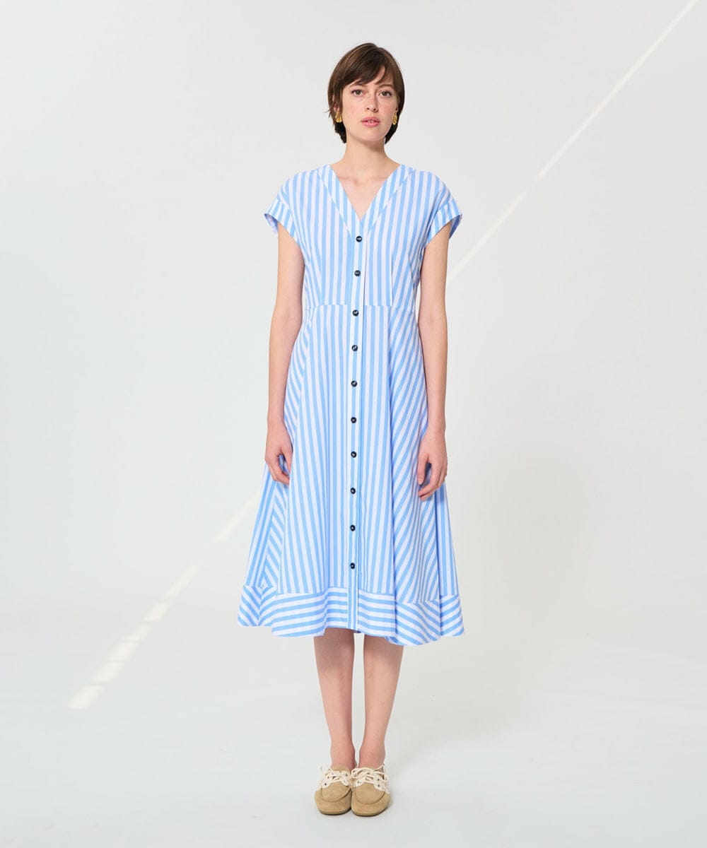 VZEGD25540 TARA JARMON(タラ ジャーモン) ストライプポプリンドレス スカイブルー