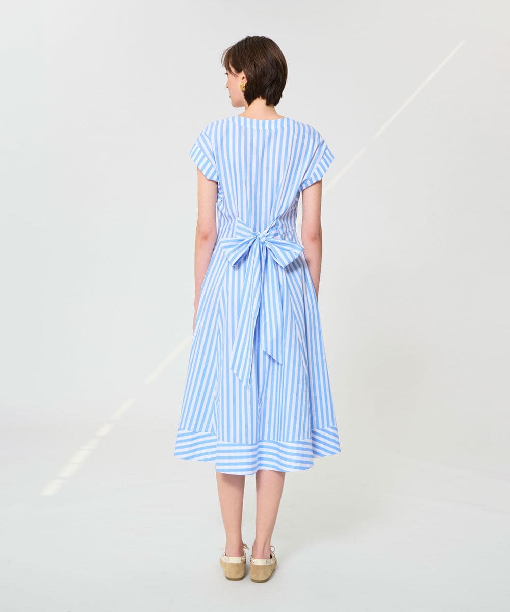 VZEGD25540 TARA JARMON(タラ ジャーモン) ストライプポプリンドレス スカイブルー