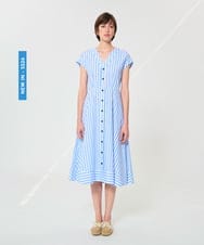 VZEGD25540 TARA JARMON(タラ ジャーモン) ストライプポプリンドレス スカイブルー