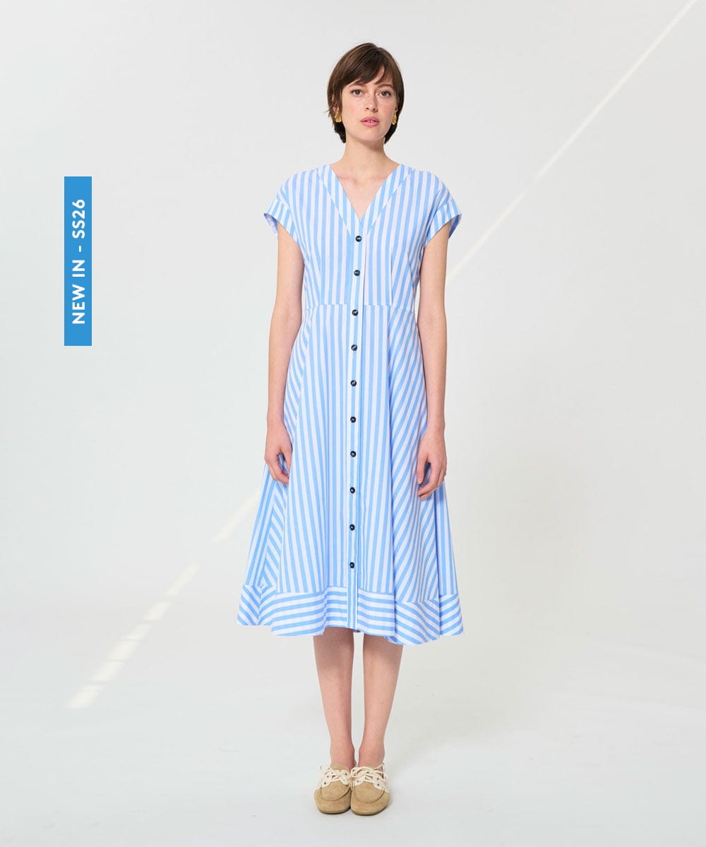 VZEGD25540 TARA JARMON(タラ ジャーモン) ストライプポプリンドレス スカイブルー