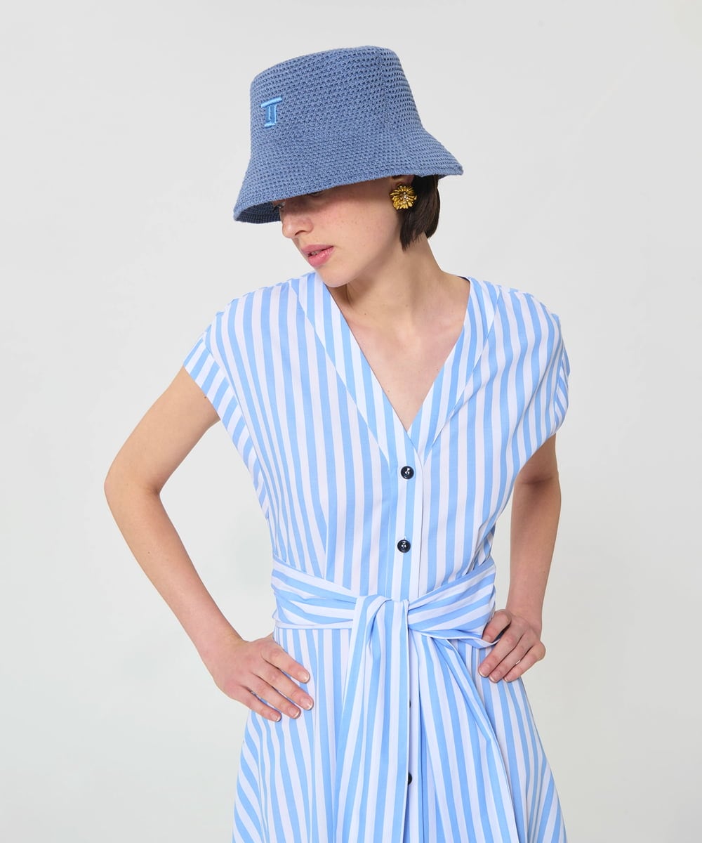 VZEGD25540 TARA JARMON(タラ ジャーモン) ストライプポプリンドレス スカイブルー