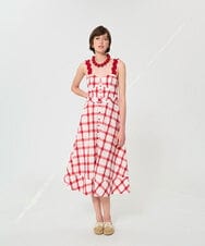 VZEGD27600 TARA JARMON(タラ ジャーモン) チェックポプリンドレス チェリーレッド