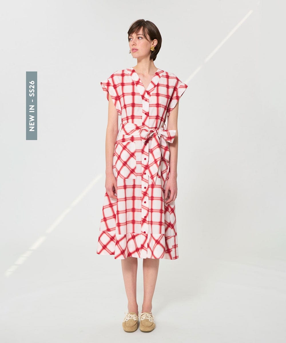 VZEGD28540 TARA JARMON(タラ ジャーモン) チェックポプリンドレス レッド