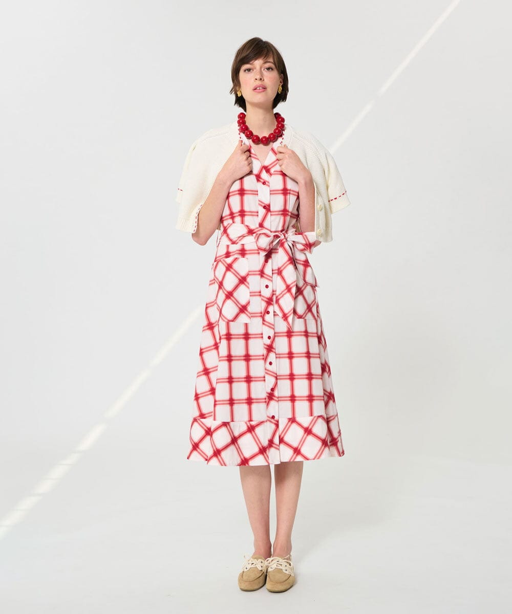 VZEGD28540 TARA JARMON(タラ ジャーモン) チェックポプリンドレス レッド